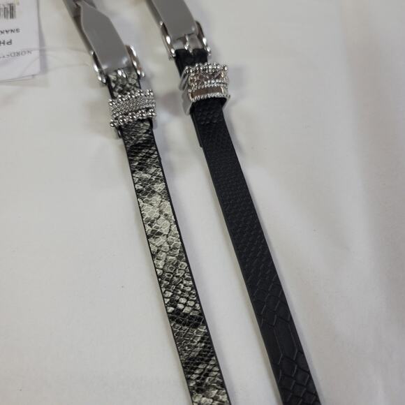 linea pelle Set 2 Faux Snake skin & Black Belts Med 42" MEDIUM NEW Thin Career - Picture 1 of 6